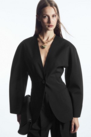 COS Sculpted Collarless Wool Women's Blazer Black | 403527-VFU