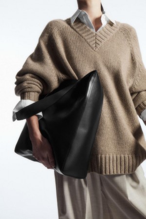 COS Slouchy Shoulder - Leather Women's Bag Black | 209178-GKW