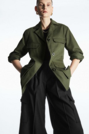 COS Twill Utility Women's Jacket Khaki Green | 805791-KCF